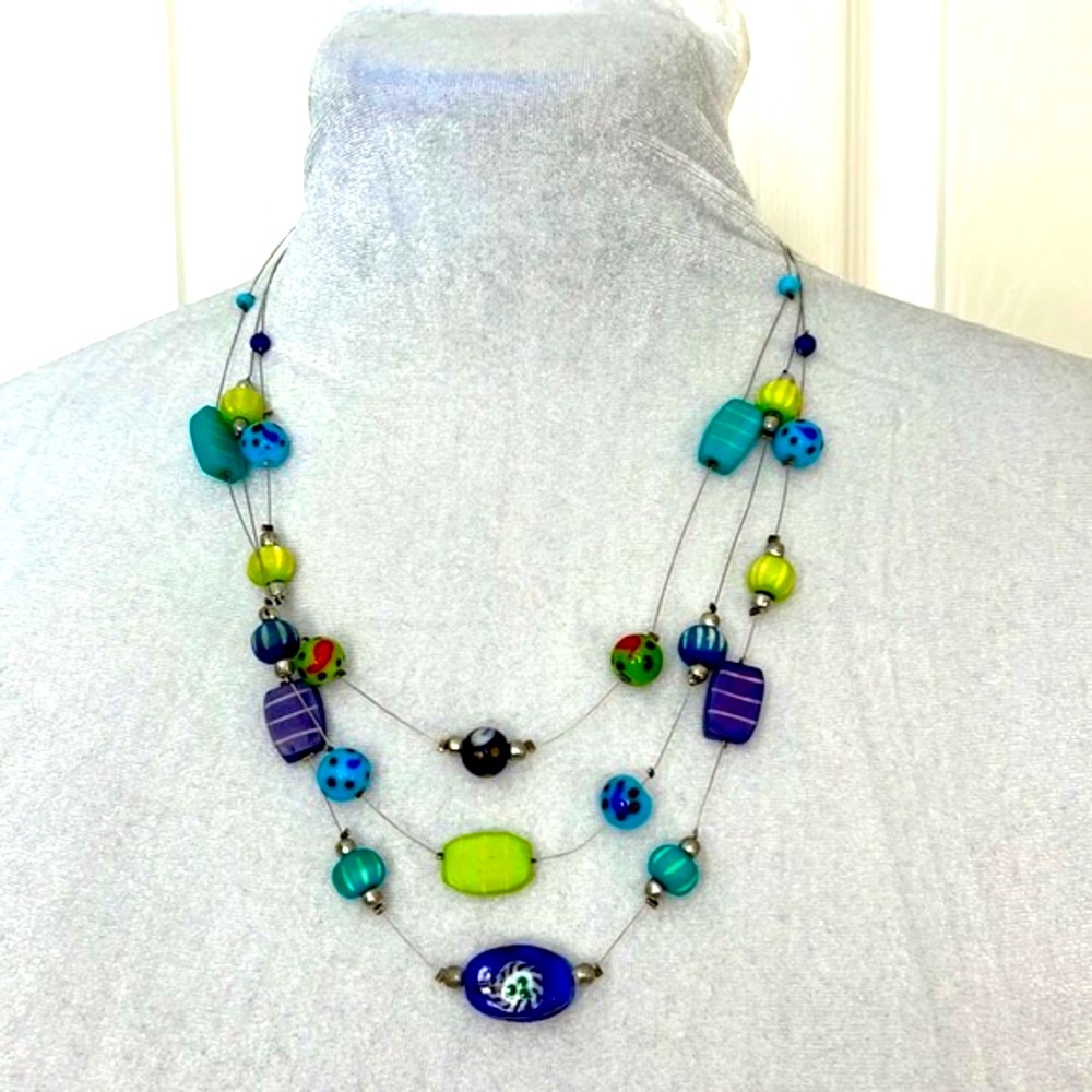 Shades of Blue Necklace, 2 Bracelets, Earrings Set